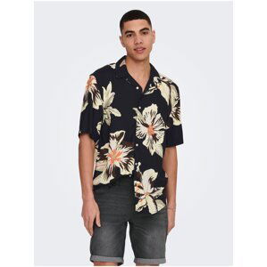 Beige-Black Mens Flowered Short Sleeve Shirt ONLY & SONS - Men