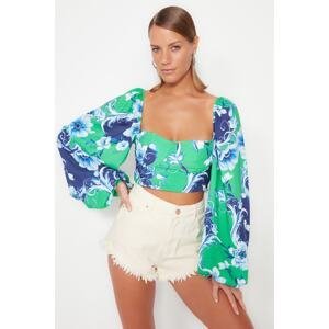 Trendyol Floral Patterned Crop Woven Balloon Sleeve Blouse