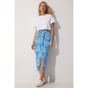 Happiness İstanbul Women's Blue Ruffle Front Wrap Midi Skirt