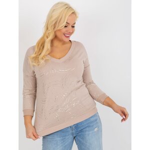 Beige blouse plus size with glossy print