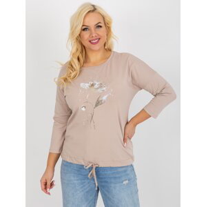 Beige women's blouse plus size with 3/4 sleeves