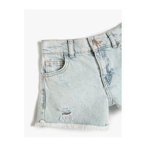 Koton Denim Shorts with Pockets Frayed Detailed Cotton Tasseled Edges with Adjustable Elastic Waist
