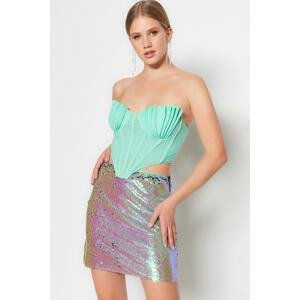 Trendyol Mint Crop Lined Tulle Bustier