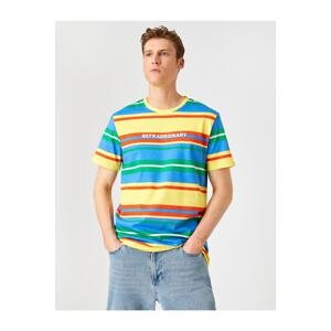 Tričko s farebnými pruhmi s potlačou Koton