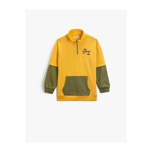 Koton Half Zipper Sweatshirt Kangaroo Pocket Color Contrast