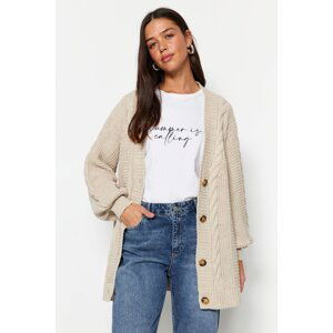 Trendyol Stone Hair Braids, Wide Cut, Knitwear Cardigan