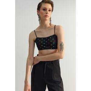 Trendyol Black-Multicolor Crop Lined Tulle Polka Dot Bustier