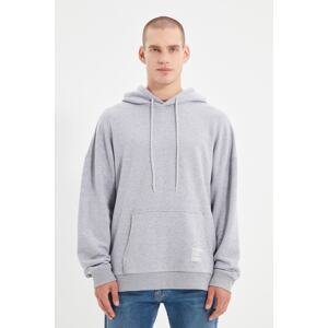 Trendyol Gray Men's Basic Hooded Oversized Sweatshirt with Labels, Soft Pillows and Cotton