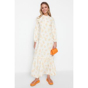 Trendyol Orange Floral Half Pat Hem Frilly Lined Woven Dress