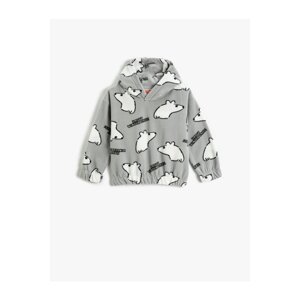 Koton Fleece Hooded Sweatshirt Polar Bear Print Elasticated Cuffs And Waist.