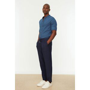 Trendyol Navy Blue Tapered Elastic Waist Linen Look Trousers