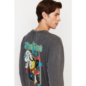 Trendyol Anthracite Relaxed Crew Neck Faded/Faded Effect Sweatshirt
