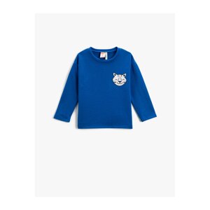 Koton Long Sleeved T-Shirt Crew Neck Cat Applique Detailed.