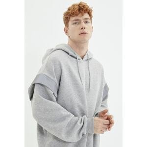 Trendyol Men's Gray Oversized Fit Hoodie with Reflective Detail and a Soft Pillow Inside Sweatshirt