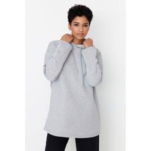 Trendyol Gray Hooded Knitted Sweatshirt with Pile