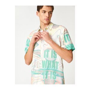 Koton Abstract Printed Slogan Detailed Classic Collar Summer Shirt
