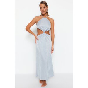 Trendyol Blue vypasované maxi pletené šaty out/window beach dress