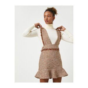 Koton Tweed Slip-On Dress Gilet With Frills Thick Straps Patterned