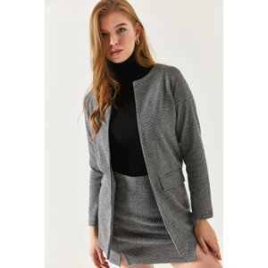 armonika Women's Gray Pocket Flap Houndstooth Jacket