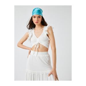 Koton Crop T-Shirt V Neck Sleeveless Tie Detailed