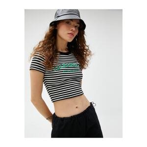 Koton Crop T-Shirt Printed Crew Neck Short Sleeve Ribbed