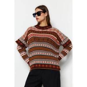 Trendyol Camel vzorovaný detailný pletený sveter
