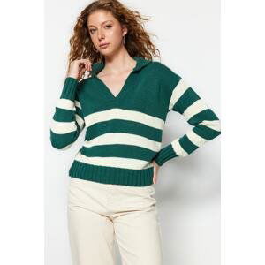 Trendyol zelená vlna pruhovaný pletený sveter