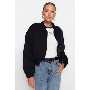 Trendyol čierny oversized tvídový bomber kabát