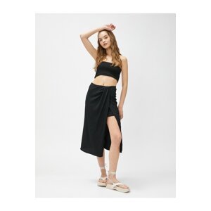 Koton Midi Skirt with Draping and Slits Lined, Textured