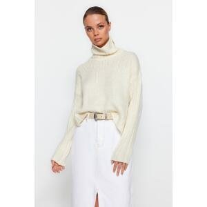 Trendyol Wide Fit Ecru mäkký textúrovaný pletený sveter