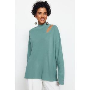 Trendyol Mint oversized fit okienko/vystrihnutý pletený sveter
