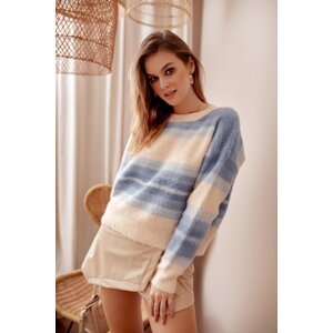 Warm Oversize Women's Blue Striped Sweater