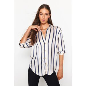 Trendyol Ecru Striped Satin Woven Shirt