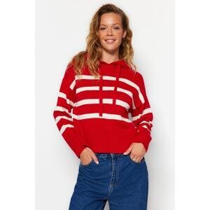 Trendyol červená mikina s kapucňou Pletený sveter