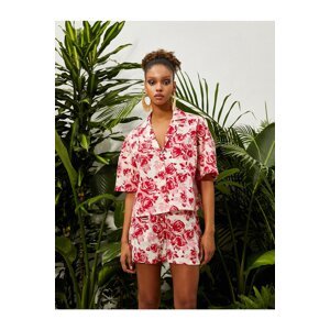 Koton Tropical Printed Short Sleeve Shirt Jacket Collar