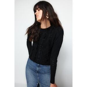 Trendyol čierny čipkovaný tricot sveter s prelamovaným/otvormi a svetrom