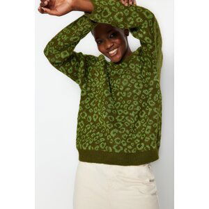 Trendyol Khaki Wide Fit strieborný mäkký textúrovaný pletený sveter