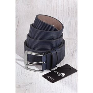 Polo Air Men's Leather Belt with Stripe Pattern, Navy Blue.