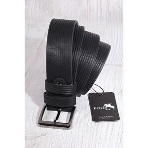 Polo Air Men's Leather Belt with Stripe Pattern, Black Color