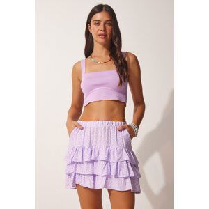 Happiness İstanbul Women's Lilac Patterned Ruffle Viscose Shorts Skirt