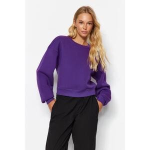 Trendyol Purple Comfort Fit Crop Basic Crew Neck Thick Fleece Knitted Sweatshirt