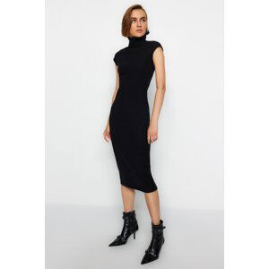 Trendyol Black Thessaloniki/Pletené odevy vypasované/elegantné midi šaty s úpletom