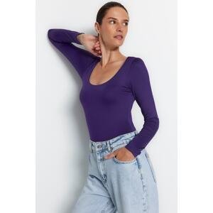 Trendyol Purple Fitted/Situated, Crinoline Collar Soft Fabric, Flexible With Snap Buttons Knitted Body