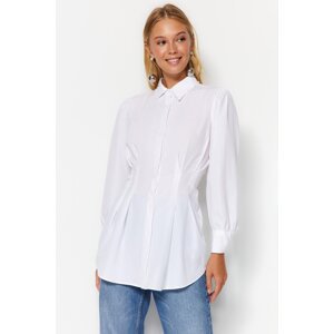 Trendyol White Waisted Woven Shirt with Pearl Detail