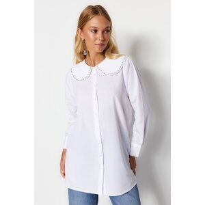 Trendyol White Stone Detail Woven Cotton Shirt