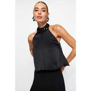 Trendyol Black Woven Satin Accessories Blouse