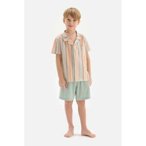 Dagi Multicolour Shirt Collar Striped Short Sleeved Shorts Pajamas Set