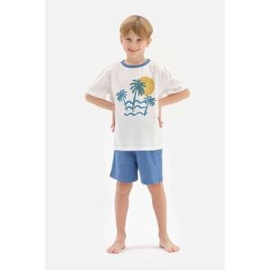 Dagi Boy White Printed Short Sleeve Shorts Pajamas Set