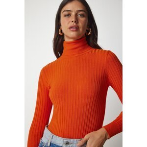 Šťastie İstanbul Dámsky oranžový rolák Základný manšestrový sveter