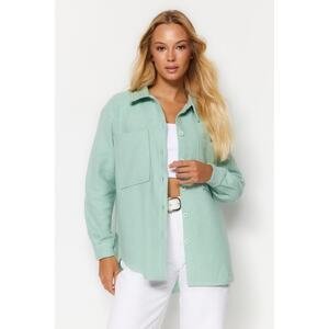 Trendyol Light Green Double Pocket Oversize/Wide Fit Stitched Woven Shirt